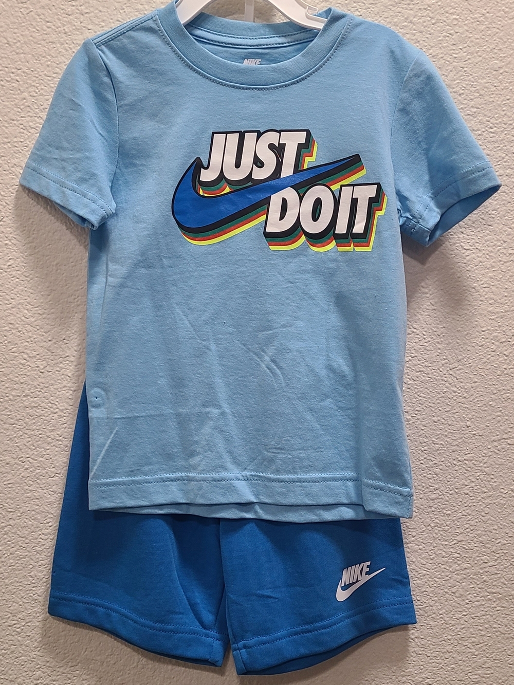 Nike Kids Light Blue and Royal Blue 'Just Do It' Tee & Shorts Set